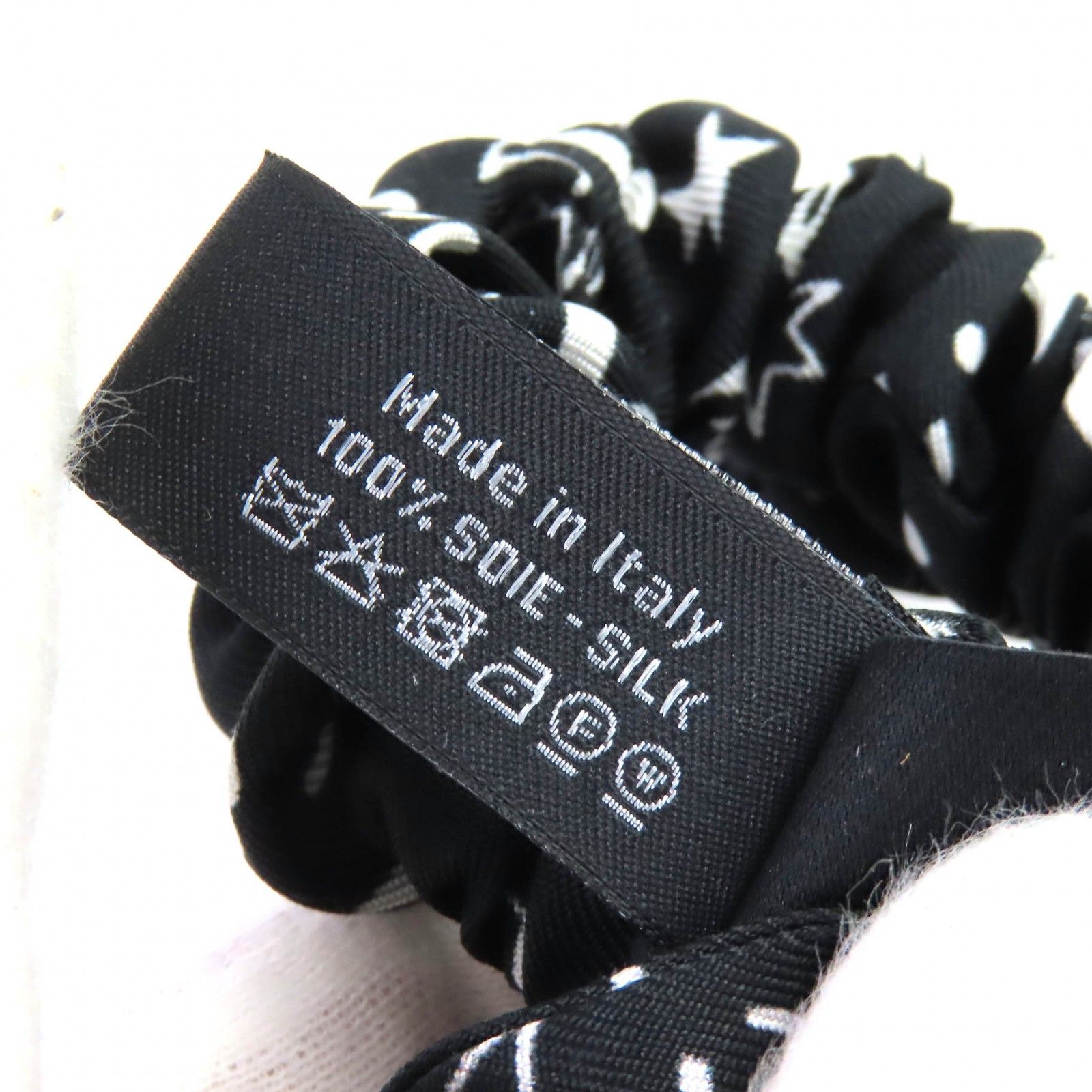 CHANEL シャネル AAA890 シルク100％ ココマーク スター リボン シュシュ ヘアゴム 髪留め ヘア ブラック ホワイト イタリア製 き レディース DECORATOM_COM_BR