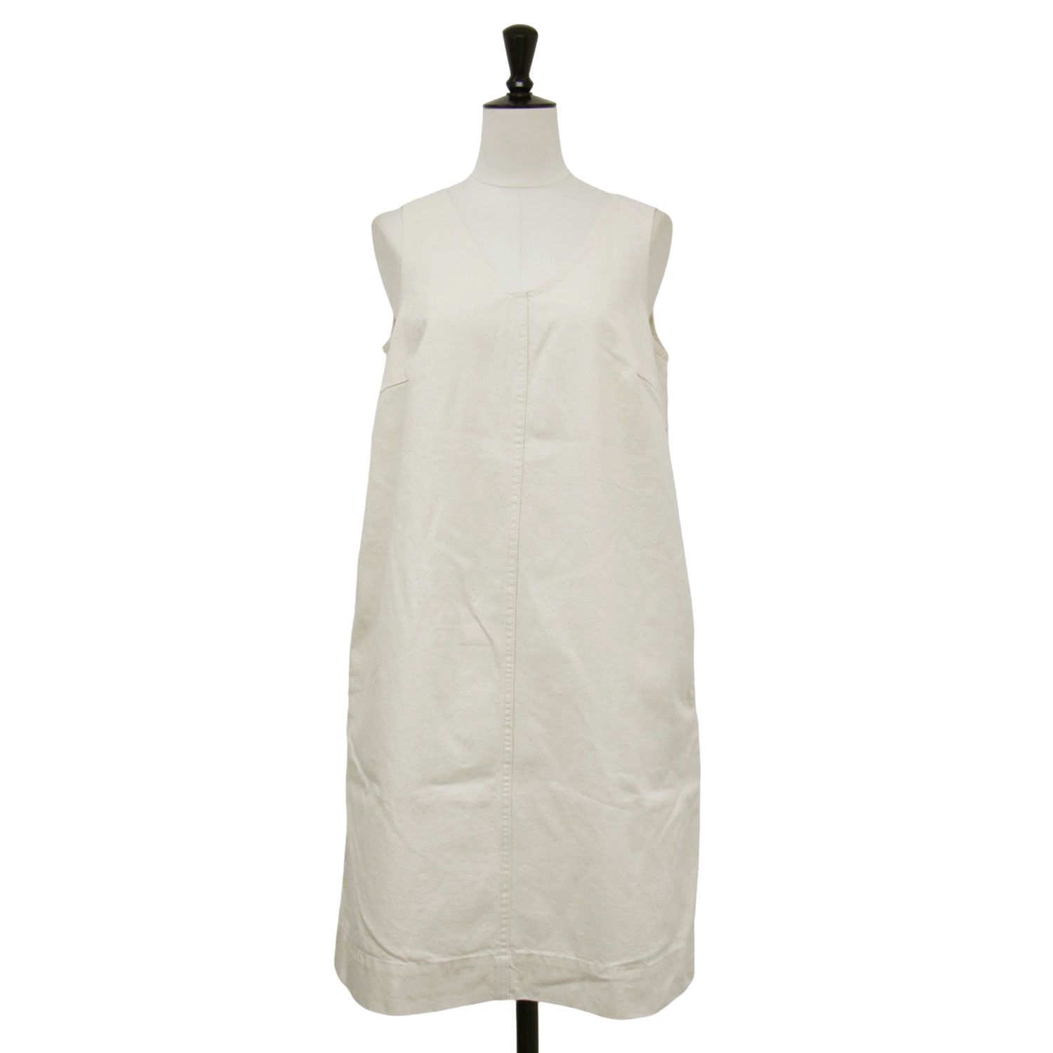 Ron Herman ロンハーマン ワンピース オフホワイト 白 サイズ XS | R.H.Vintage 25春夏 ダブルステッチ デニム ミニ ドレス | ワンピース | チュニック | Vネック ノースリーブ レディース