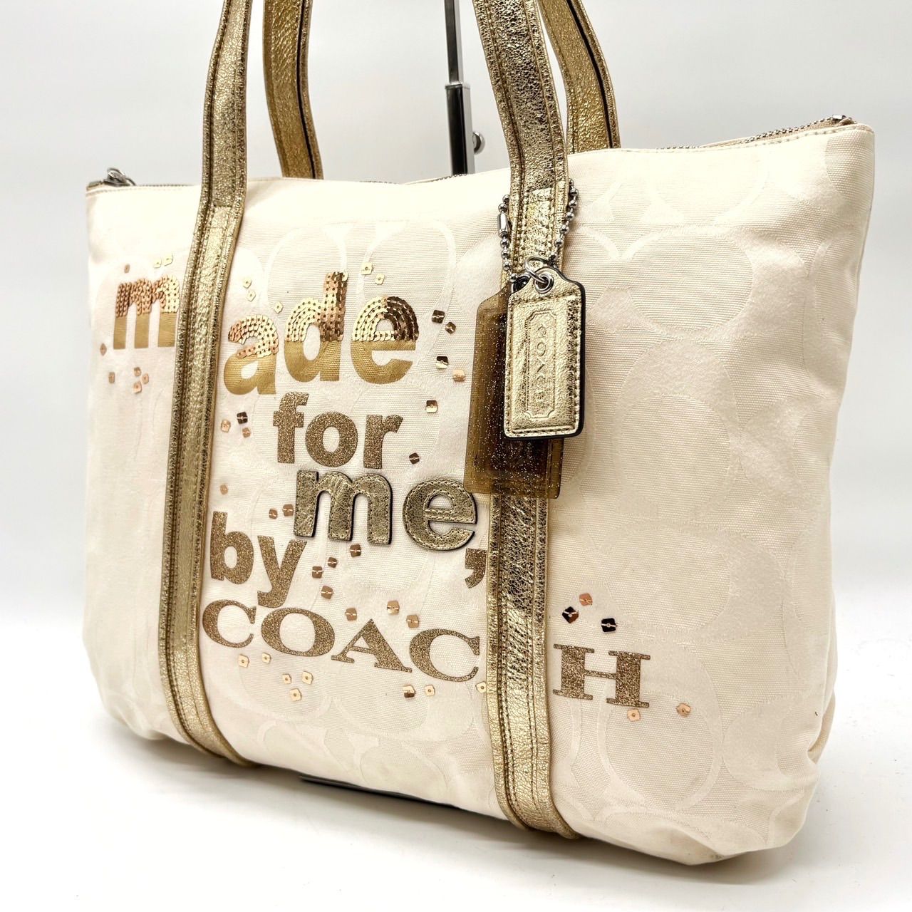 【美品】コーチ トートバッグ スパンコール レザー シグネチャー ゴールド 401846-2_wm.jpg