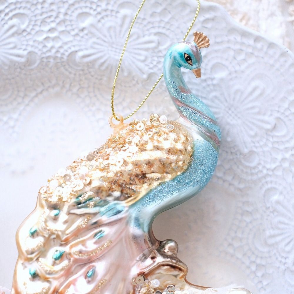 クジャク グラスオーナメント 孔雀くじゃくクリスマスおしゃれ飾り