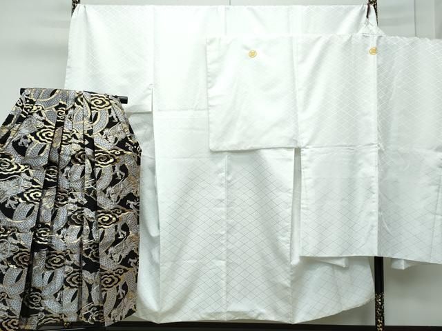 平和屋着物 上 男性 色無地 紋付き羽織 行灯袴セット キングサイズ 白地 花菱地紋 舞台衣装 洗える着物 CZAA3654s5