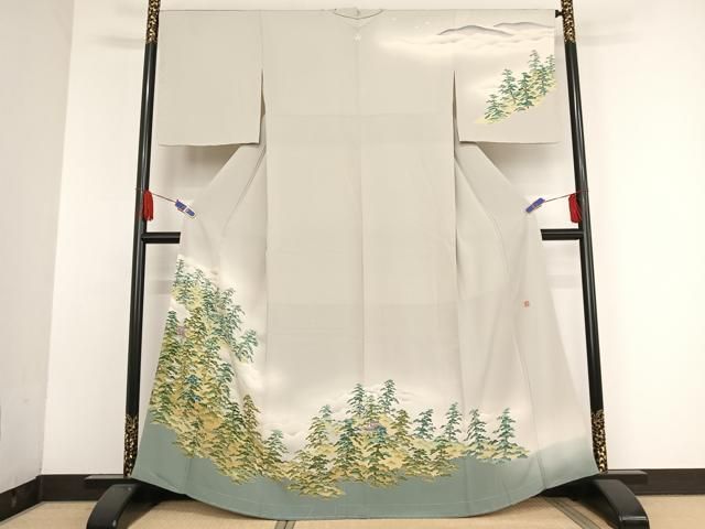 ☪ 平和屋着物●本加賀友禅作家 大久保謙一 訪問着 風景樹林文 暈し染め 正絹 AAAU0212np