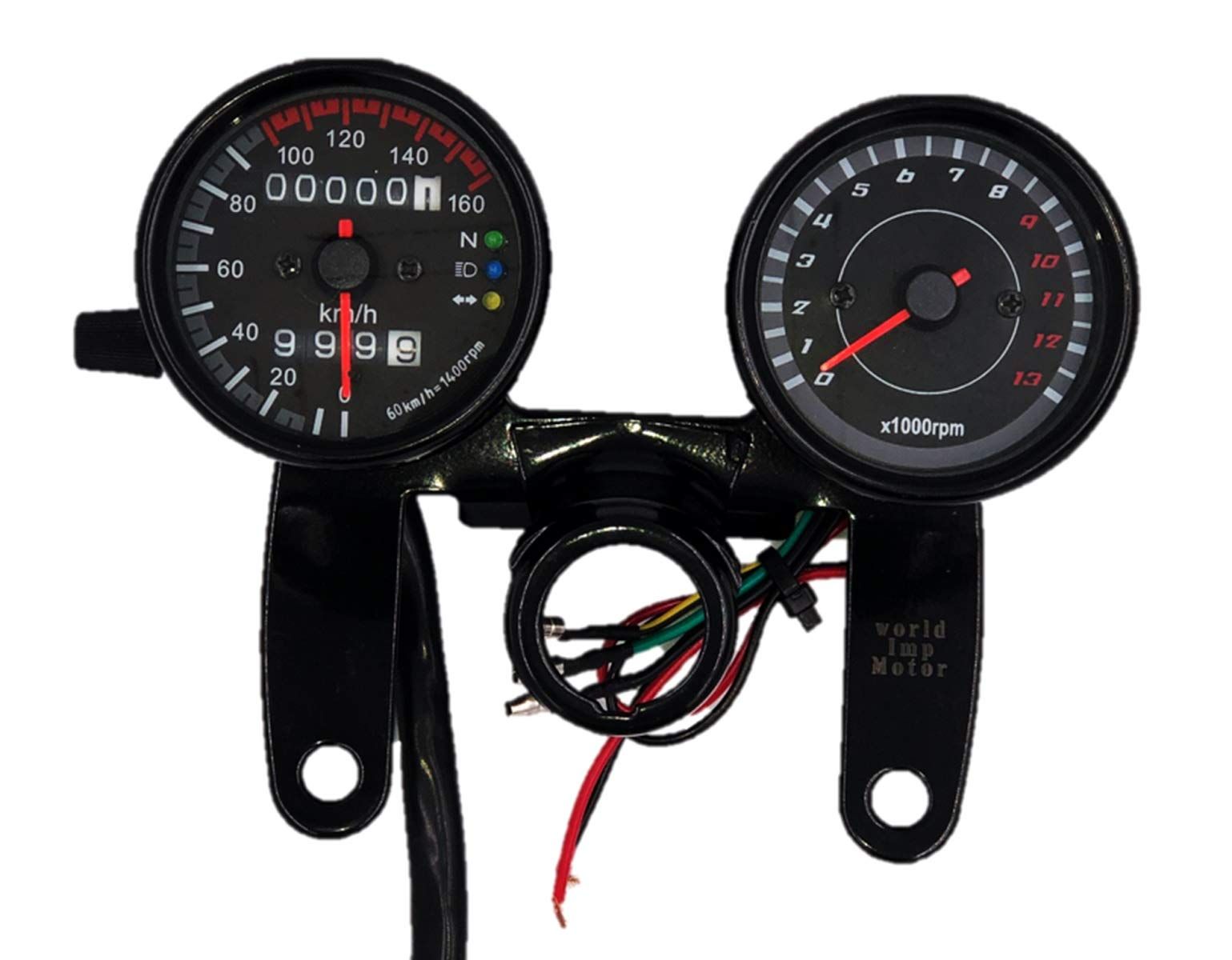 world Imp Motor バイク 12V 用 電気式 タコメーター u0026 機械式 スピード メーター set ホンダ 用 モンキー ゴリラ 等 ステンレス ブラック ライト 黒 パネル ステー 付 HONDA 用 汎用 社外品 