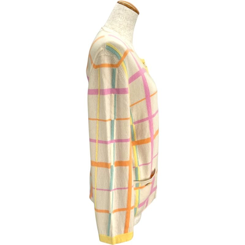 シャネル CHANEL チェック柄ニットカーディガン P 12382 アイボリー カシミア レディース カーディガン