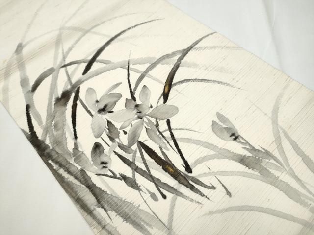 平和屋着物●九寸名古屋帯　作家物　手描き　草花文　金彩　正絹　逸品　DABC8948cm 平和屋着物○九寸開き名古屋帯 作家物 手描き 紬地 草花文 金彩 正絹