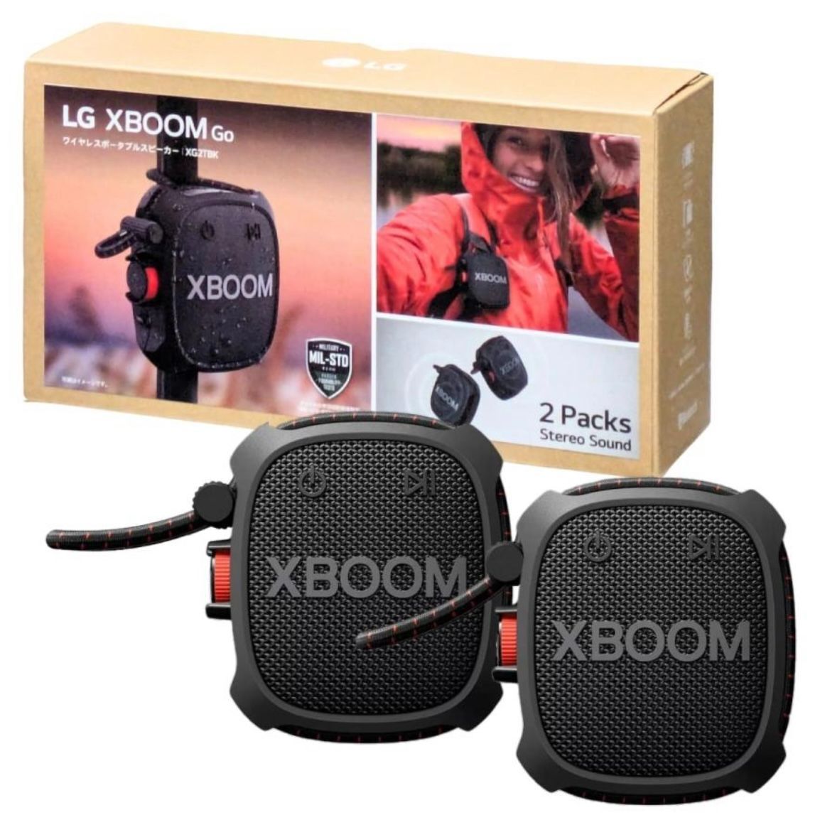 ポータブルスピーカー LG XBOOMGo XG2T 2個パック 最大10時間のバッテリー持続時間を誇る アウトドアにも最適な防水 低音強化 迫力のある音