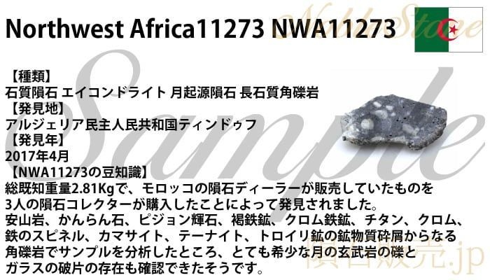 NWA11273 0.47g 原石 スライス カット 標本 月起源 隕石 月隕石 月の石 