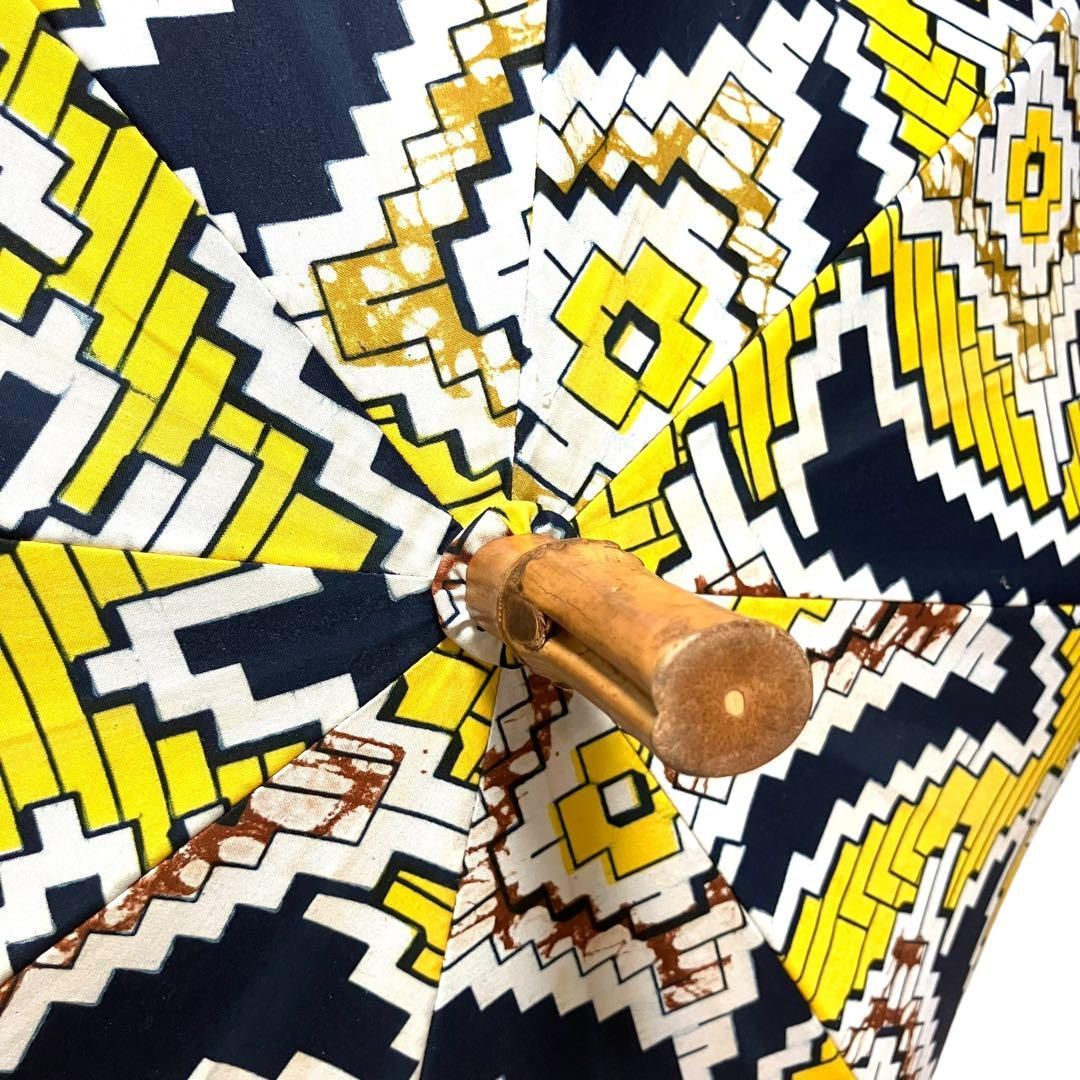 ほぼ未使用 2154 mandrake 日傘 雨傘 バンブー イエロー ネイビー  