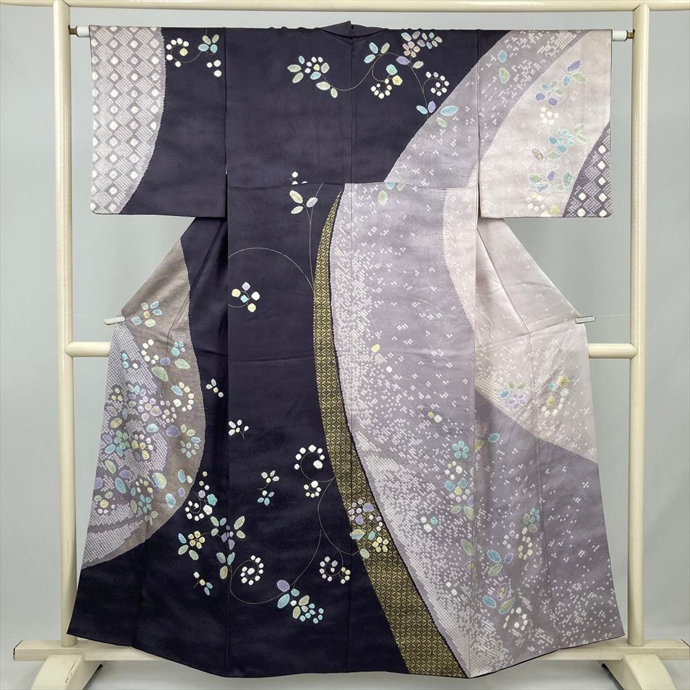孔雀 訪問着 豪華 銀通し 仮絵羽 未仕立て品 八掛付き 正絹 大衆演劇