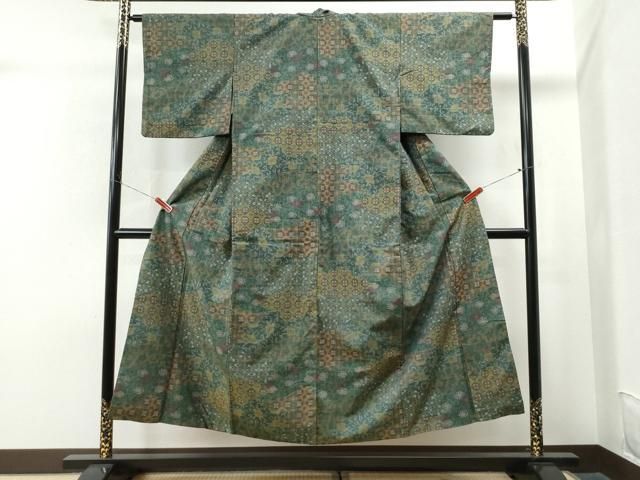 平和屋着物○小千谷紬 吉祥花唐草文 正絹 逸品 CAAS6931yc