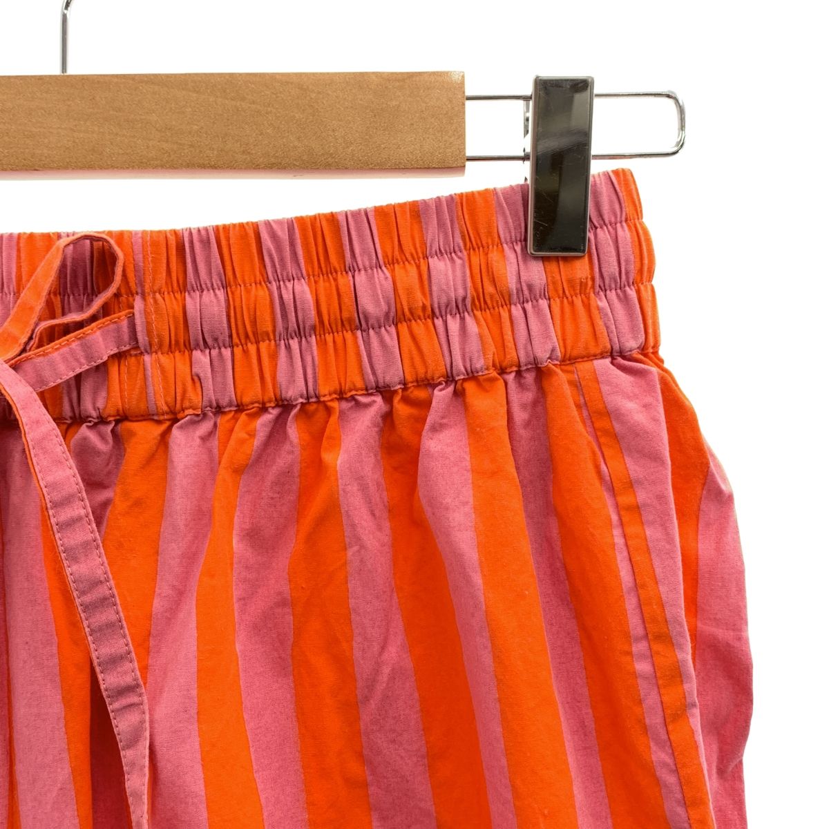 SZ Blockprints エスゼットブロックプリント ストライプ ドローストリング ウエストゴム ワイド イージーパンツ S オレンジ ピンク レディース