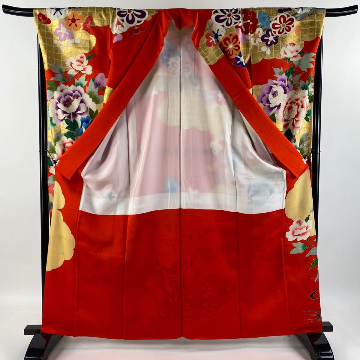 振袖　広衿　袷　金彩　裄長　ロング丈　裄67.5cm　丈162.5cm 振袖 身丈167.5cm 裄丈68cm L 袷 袋帯フルセット 菊 鶴 金糸