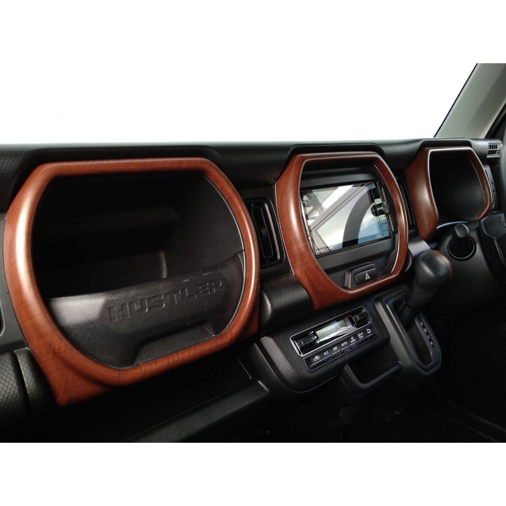 マット茶木目 オリジナル3D インテリアパネル3P ハスラー MR52 | 92S 現行 R2|1- DYP センターパネル 貼付けタイプ 車 カスタム パーツドレスアップ