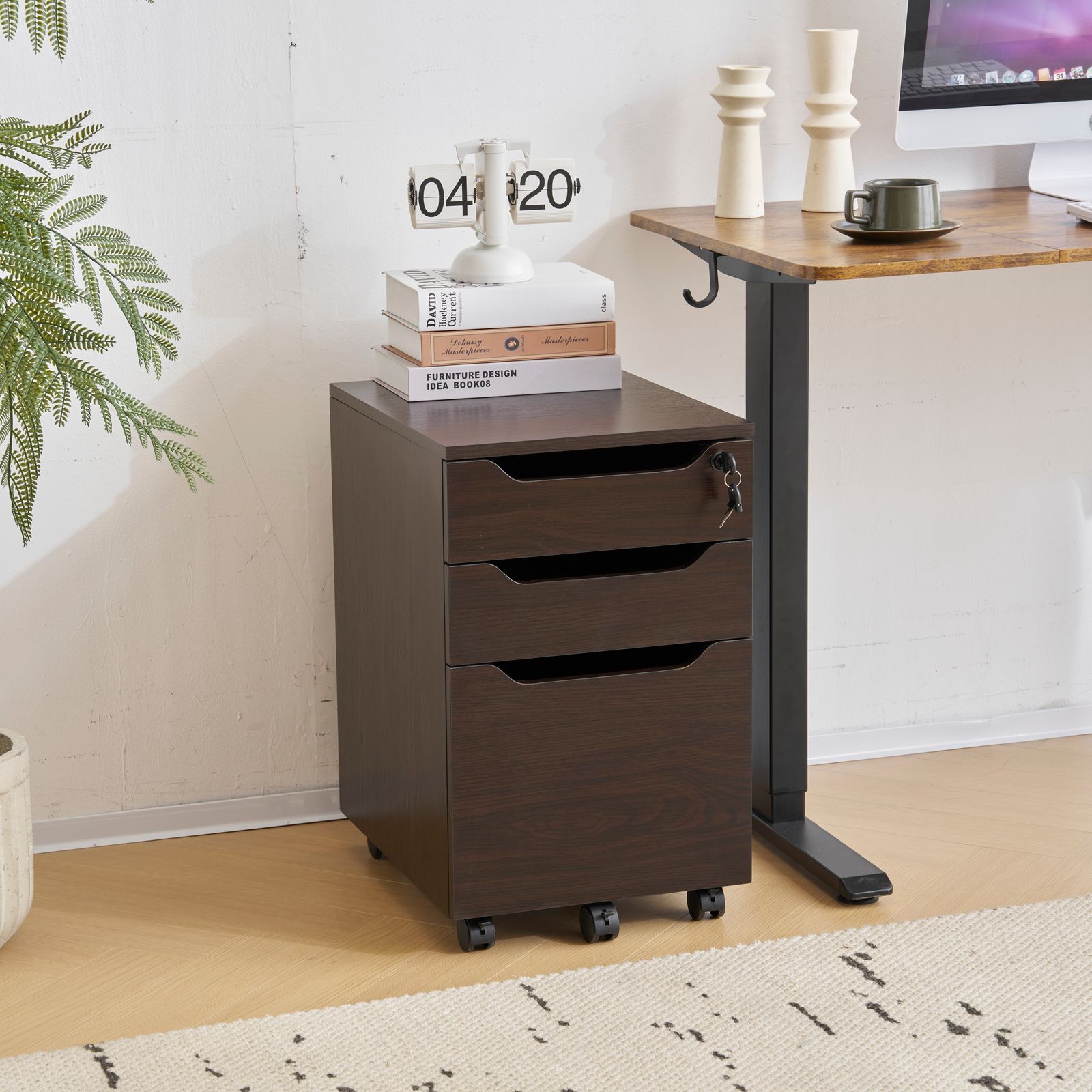 人気商品】デスクワゴン サイドワゴン ラック 鍵付き キャスター付き