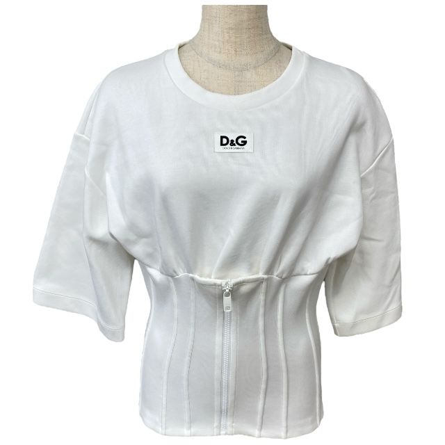 ♥ ドルチェ-ガッバーナ ドルガバ DG D-G ジャージTシャツ トップス ビスチェ ロゴ ストレッチ ホワイト DOLCE-GABBANA サイズ 36