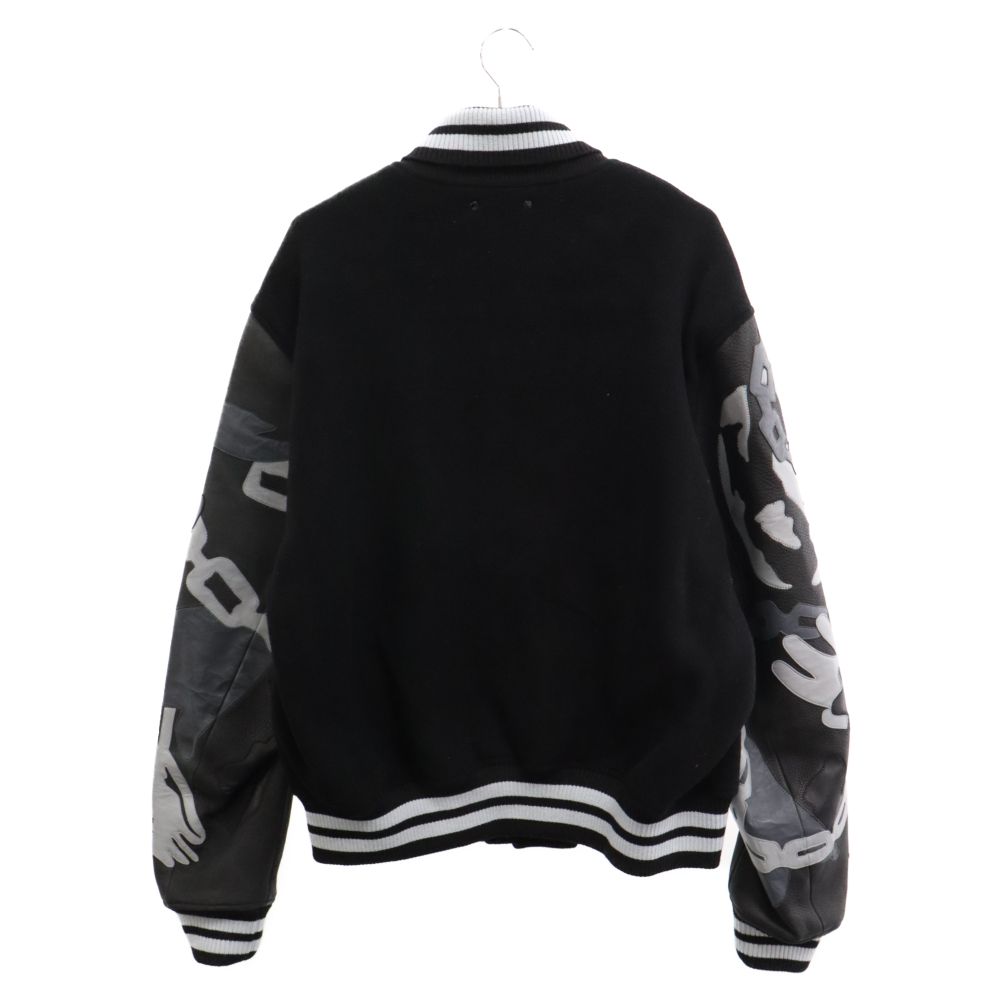LOUIS VUITTON ルイヴィトン 20AW Chain Camo Varsity Jacket LVチェーンカモレザー バーシティジャケット スタジャン ウール HJL34EJNU 54 LOUIS VUITTON (ルイヴィトン) 20AW Chain Camo Varsity Jacket LV