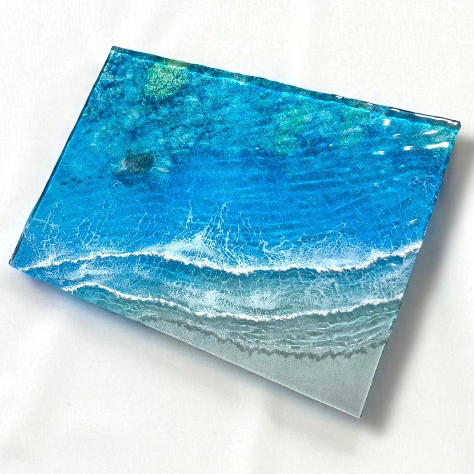 傾斜厚盛りボード カメの親子 超立体 沖縄の海 レジンアートボード 美ら海 オーシャンアート N687