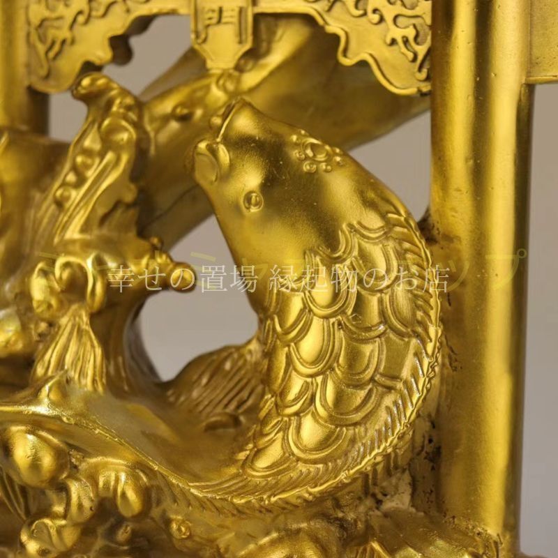 鯉の滝登り 置物 オブジェ 風水 龍門 金運アップ 成功運 出世運 真鍮製 開運置物 インテリア 仕事運 勝負運 飾り物 パワーグッズ 金色 ゴールド 玄関 書斎 リビング ギフト 幸運招来 NEXPOTALLINN_EU