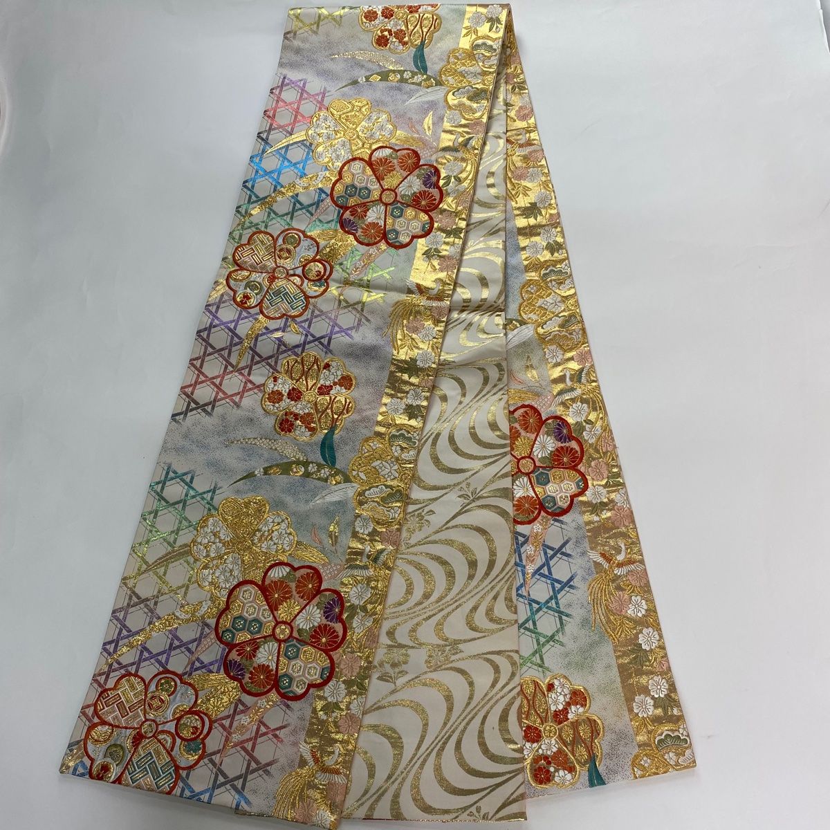 振袖 身丈171cm 裄丈68.5cm L 袷 袋帯フルセット 桜 貝桶 金糸 金彩 