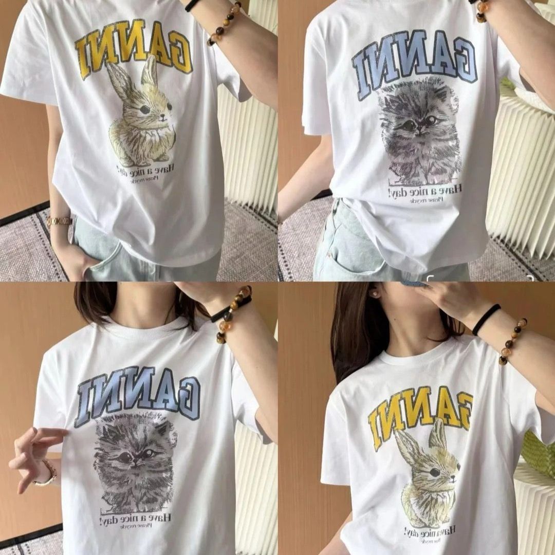 GANNI ガニー Tシャツ 半袖 レディース ウサギ キャットロゴ GANNI ガニー Tシャツ 半袖 レディース ウサギ キャットロゴ