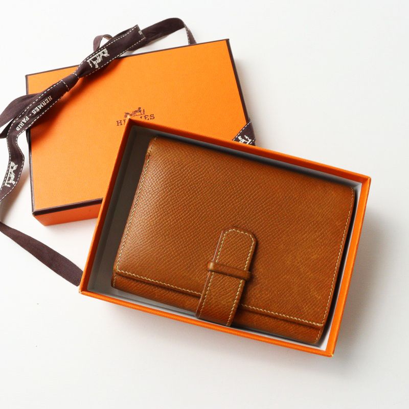 エルメス HERMES ジュラ 三つ折り財布 ウォレット コンパクト ヴォーエプソン|ブラウン レザー ヴィンテージ 2400014407013