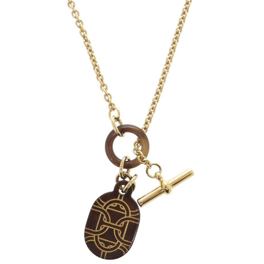 HERMES シェーヌダングル　バッファローホーン　ブラウンネックレス　エルメス 新品同様 エルメス シェーヌダンクル バッファローホーン メタル