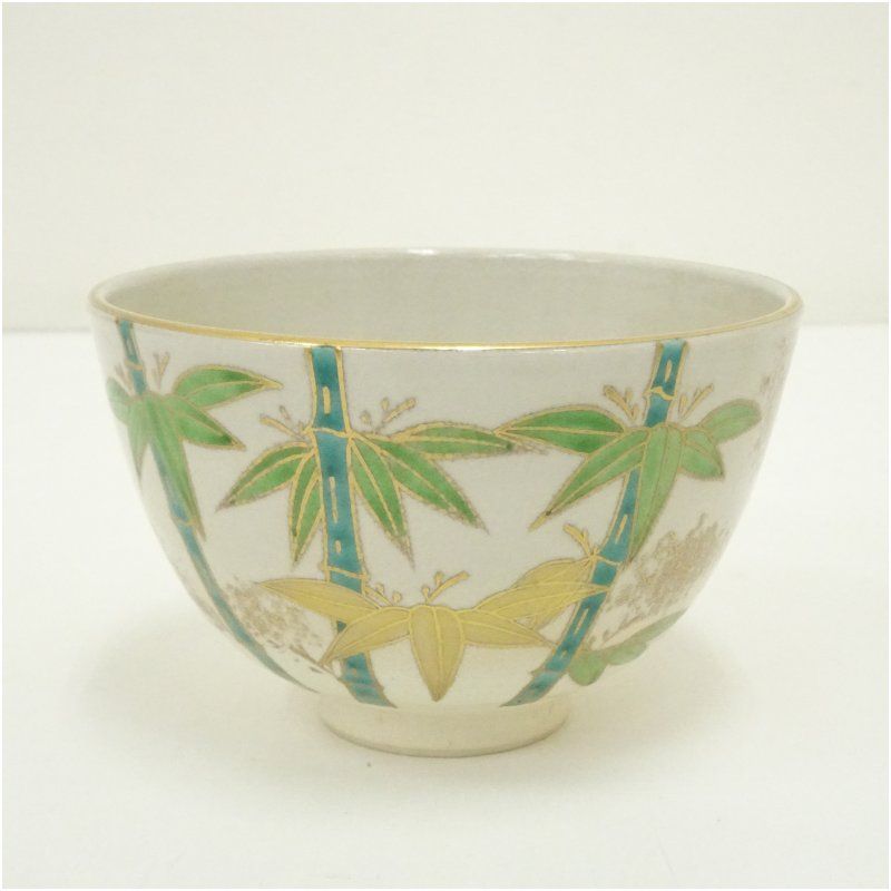 京焼 手塚桐鳳造 金彩色絵竹文茶碗 茶道 抹茶 おしゃれ 抹茶茶碗