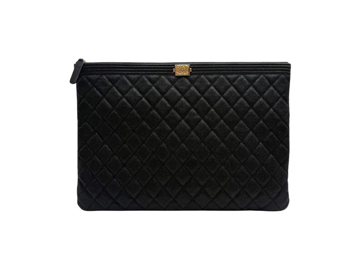 Chanel シャネル キャビア ボーイ クラッチ ラージ ブラック 金具 A84407