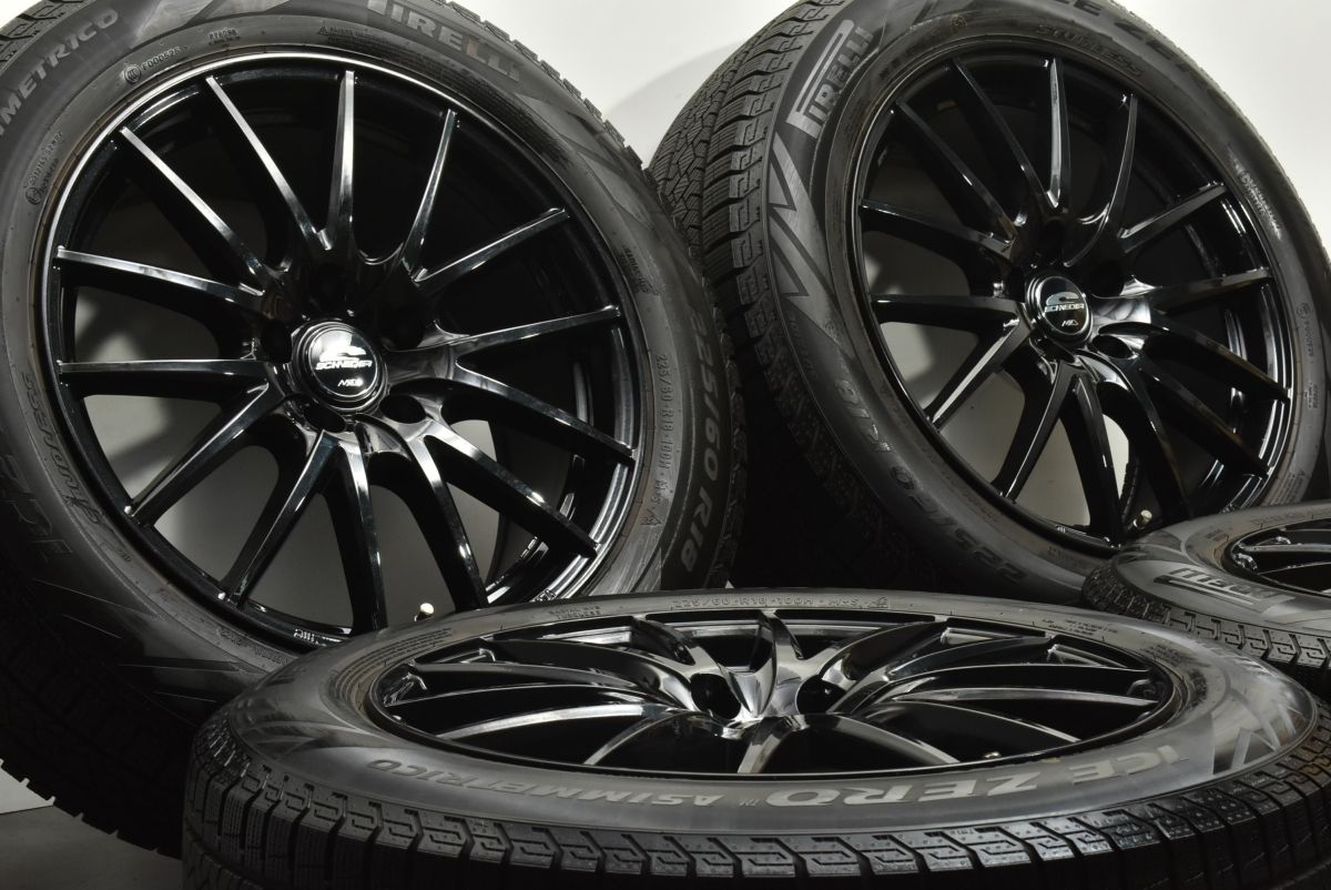程度良好品 シュナイダー 18in 8J 42 PCD114.3 ピレリ アイスゼロ アシンメトリコ 225|60R18 エクストレイル CX-8 XC5 アウトバック