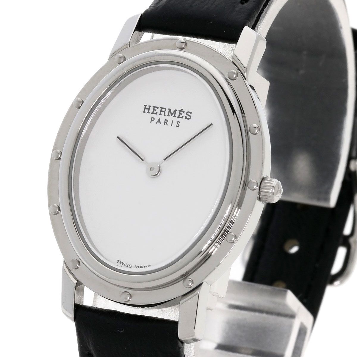 HERMES エルメス CO1.510 クリッパー オーバル 腕時計 SS 革  
