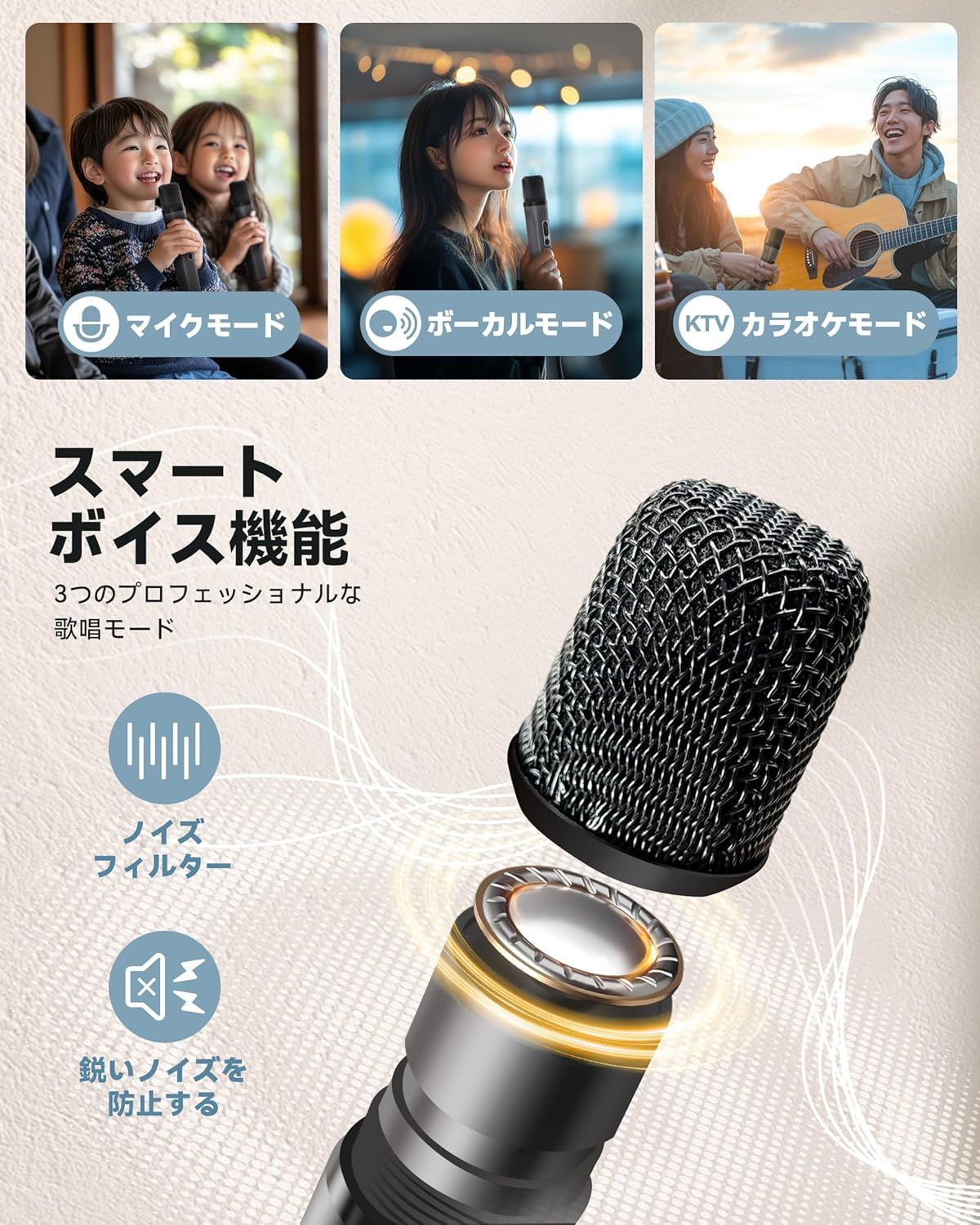 カラオケスピーカー 80W大出力 充電式のダブルワイヤレスマイク付き