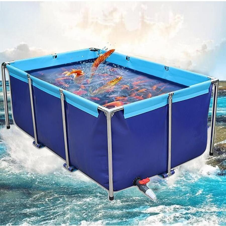 大型水槽 長方形プール 大型養殖用プール キャンバスの魚のいる池 大きい水槽 レクタングラフレームプール 立体養魚池 0.8*0.6*0.3m 折りた