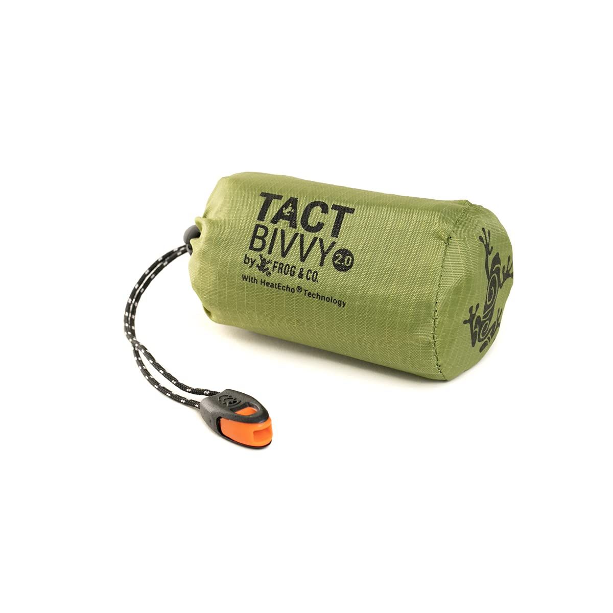 Tact Bivvy? 2.0 HeatEcho? 緊急用寝袋、コンパクト超軽量 防水 保温ビビーカバー、緊急シェルターサバイバルキット ? スタッフサック、カラビナ、サバイバルホイッスル+パラティンダー付き [2.0タクティカルグリーン。]