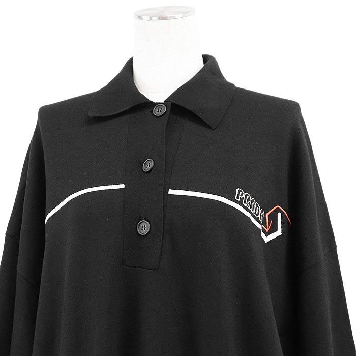 PRADA プラダ ニットワンピース 2018年製 ロゴ 刺繍 バージンウール混 ポロ襟 ストレッチ ショートスリーブ 半袖 スウェット ドレス レディース サイズ 36 S ブラック 黒 イタリア製