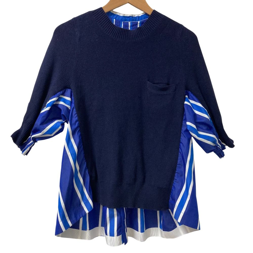 sacai サカイ バックプリーツ コットンポプリン ドッキング ブラウス 20 05037 サイズ1 ネイビー レディース 古着