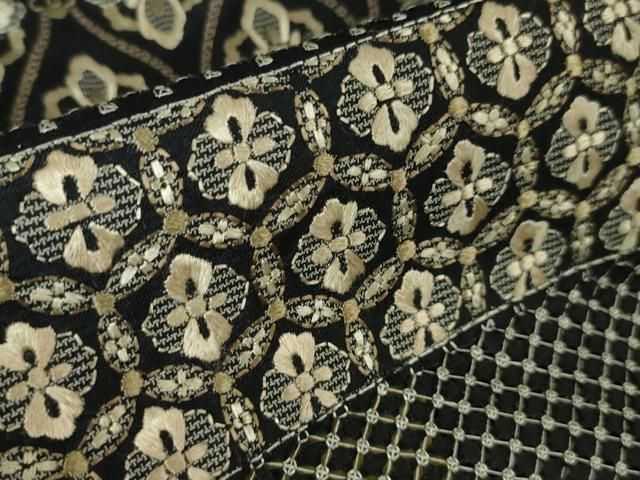 平和屋本店■極上　本場縞大島紬　総刺繍　名物裂横段文　堀之内織物謹製　証紙付き　逸品　DZAA3175kh5 平和屋本店□極上 本場縞大島紬 総刺繍 名物裂横段文 堀之内織物謹製