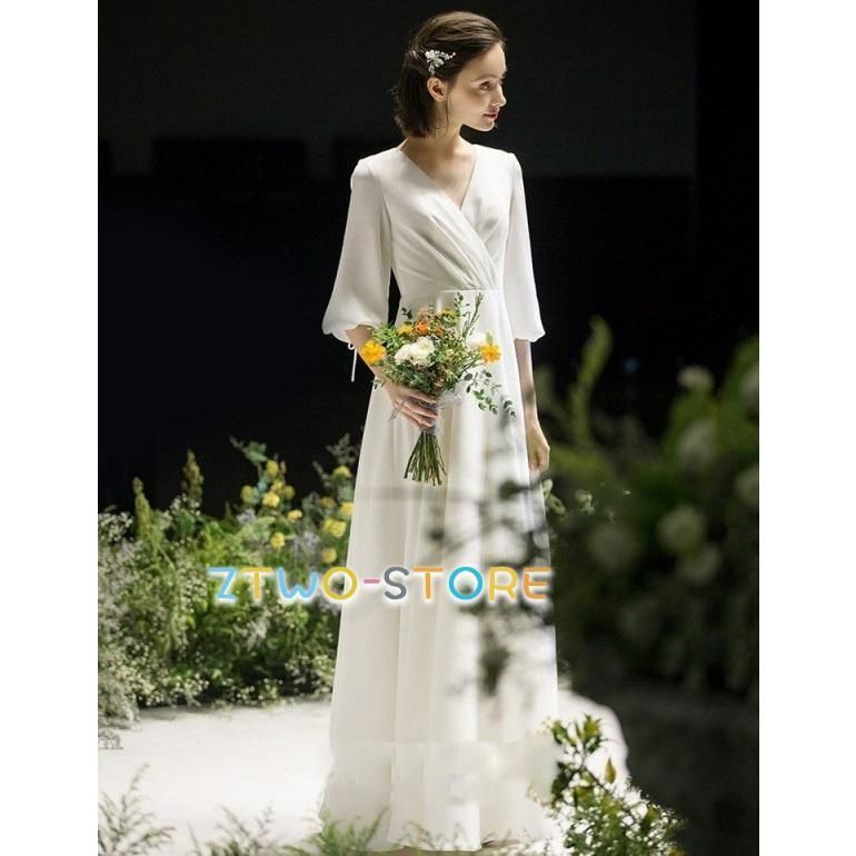 ウェディングドレス 袖あり ウェディングドレス 大きいサイズ 3L 4L 小さいサイズ ウェディングドレス 二次会 シンプル カシュクール VネッWP日替わり 104