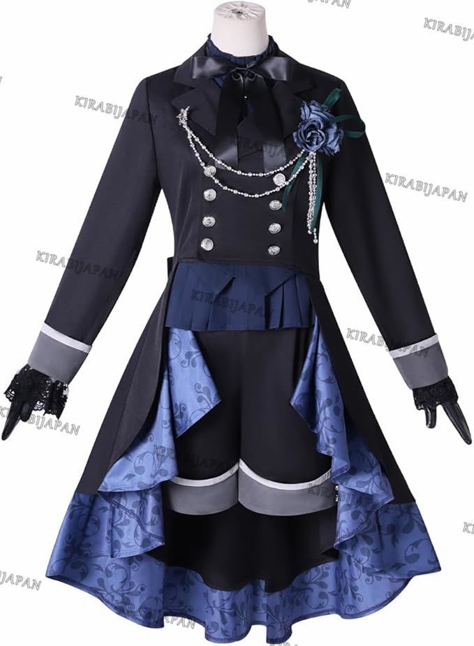 黒執事 シエル ファントムハイヴ コスプレ衣装 黒いバラ 全セット アクセサリー ぼうし 胸飾り ネクタイ 手袋 靴下付き Cosplay ハロウィン クリスマス イベンド 文化祭 学園祭