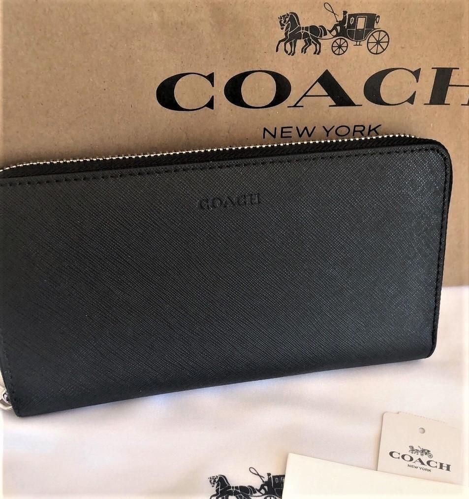 COACH コーチ 新品 ブラック 長財布 メンズ レディース 財布 黒 085 - 小物