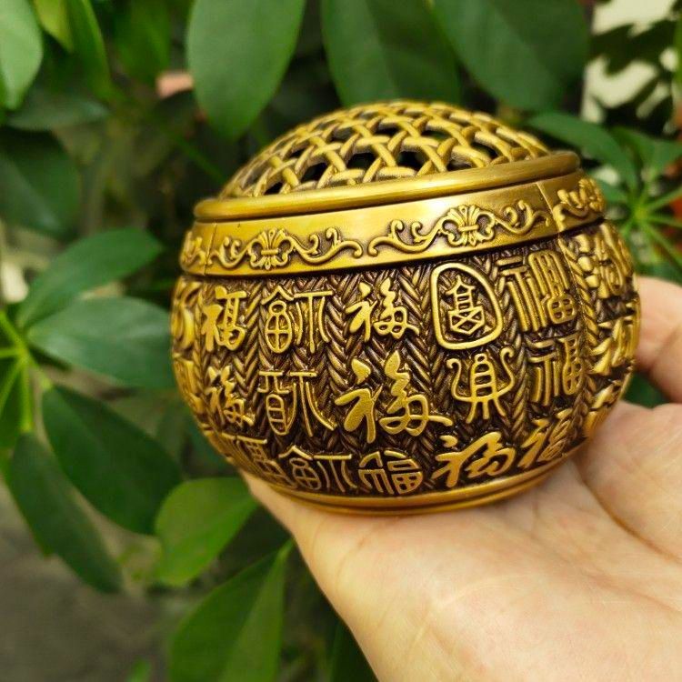 銅 細工 浮彫り百福網蓋薫香炉 茶道香炉 工芸品 美術品