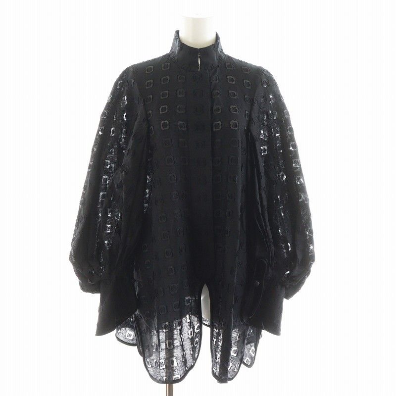マメクロゴウチ 20AW Floral Cut Jacquard Shirt シャツ ブラウス 長袖 シアー シースルー 2 黒 マメクロゴウチ Mame Kurogouchi 20AW Floral Cut Jacquard