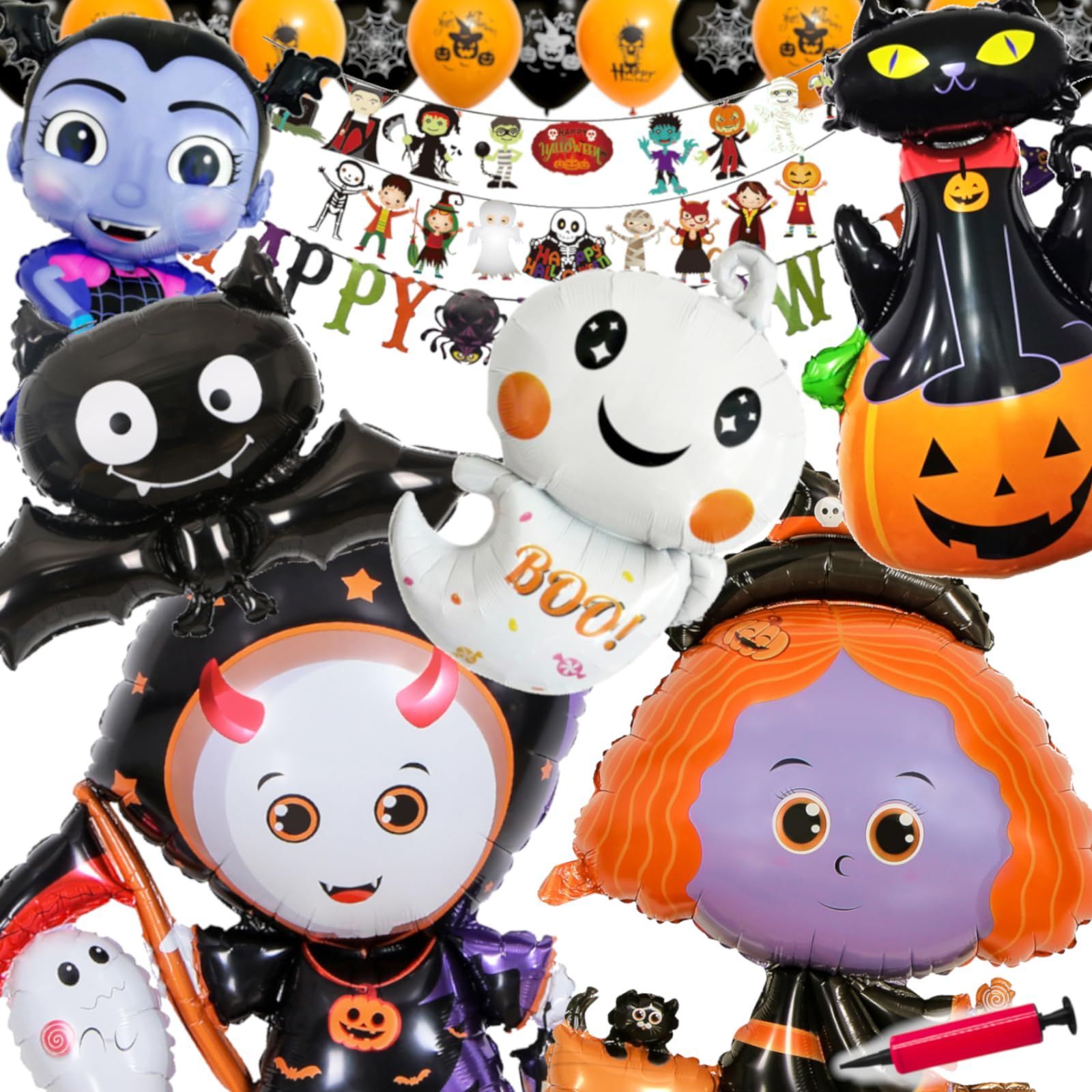 ミニポンプ付き グッズ 装飾 風船 ハロウィーン セット (プランB) パーティ 笑顔 みんなで 飾り バルーン ハロウィン Luxiray