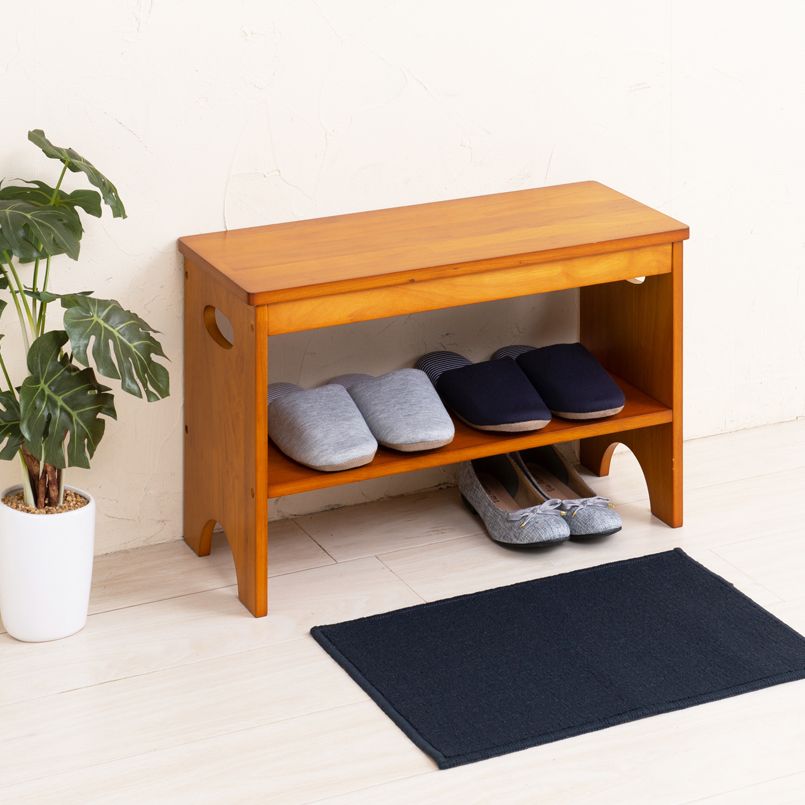 幅60cm 天然木玄関ベンチ 収納棚付 玄関 収納 エントランス 北欧風 チェア ベンチ 介護 木製 2802