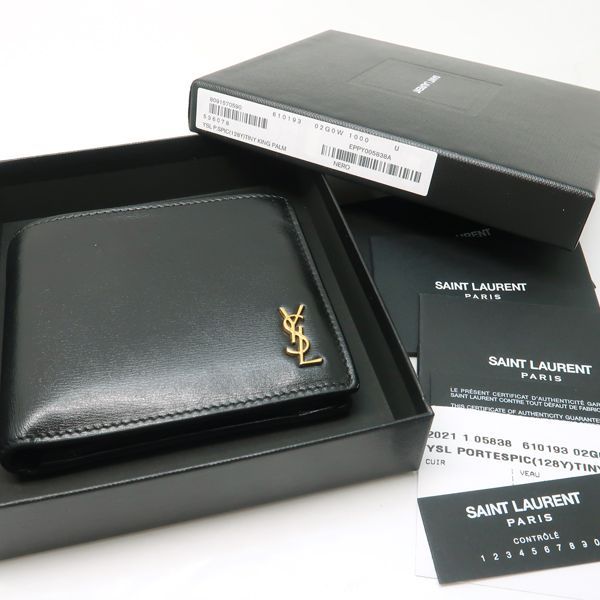 SAINT LAURENT 2つ折り財布 YSL レザー 黒 610193 ブラック 箱付 サンローラン ◆送料込◆質屋-9706