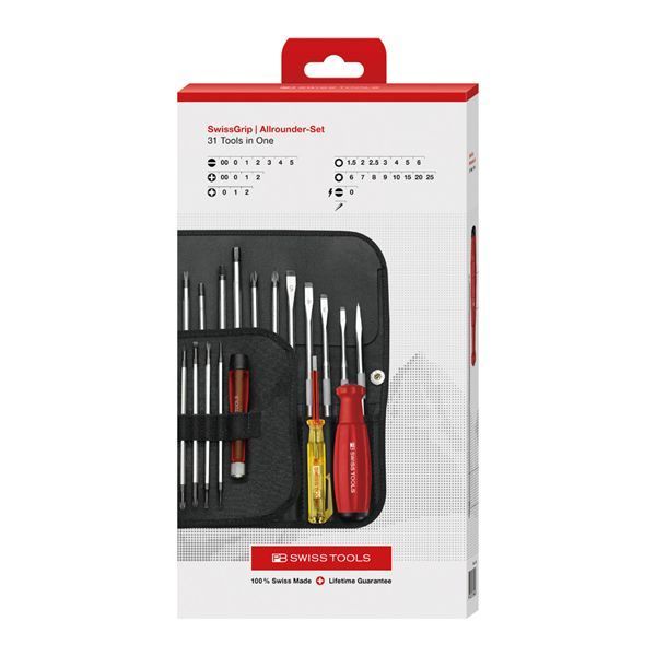 PB SWISS TOOLS ピービースイスツールズ 31点組 スイスグリップ オールラウンダー 差替式ドライバーセット ペーパーボックス入 8515.CBB