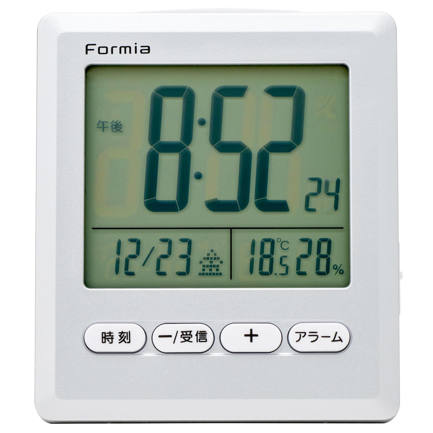 Formia(フォルミア) 電波 目覚まし時計 コンパクト 小型 温度 湿度 温湿度計 日付 デジタル 置き 卓上 保土ヶ谷電子販売 シルバー HT-028RC