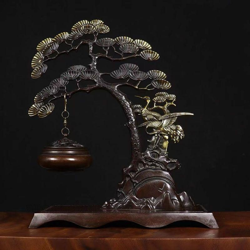 銅製 松鶴延年弔炉薫香炉 客間 茶台 書房 事務室 迎客松掛炉 工芸品装飾品置物 銅製 松鶴延年弔炉薫香炉 客間 茶台 書房 事務室 迎客松掛炉