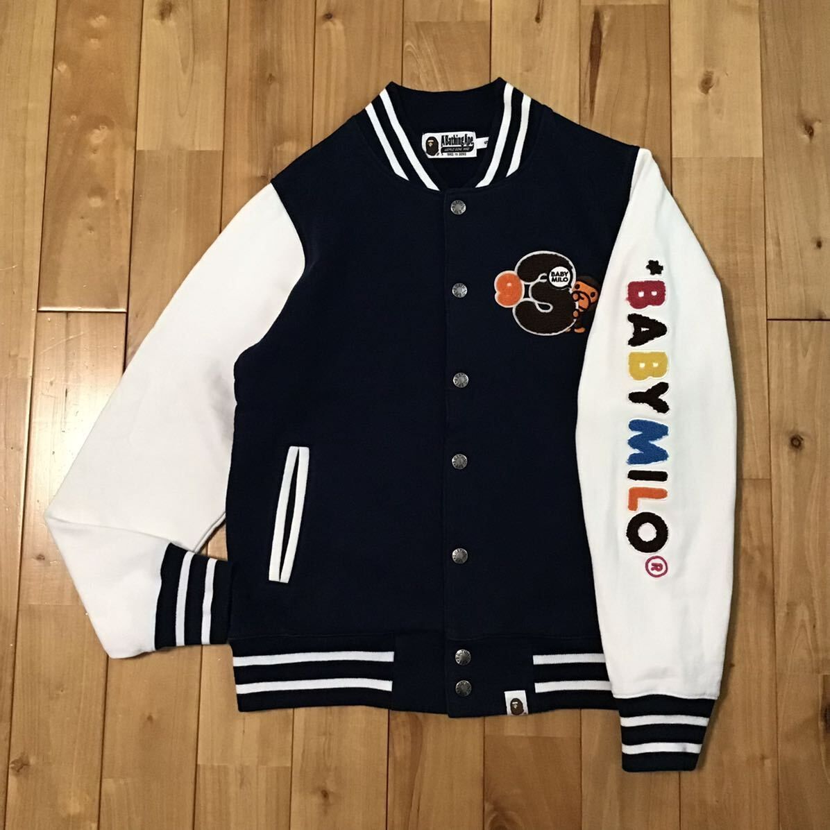 BAPE マイロ スウェット スタジャン Sサイズ a bathing ape milo sweat varsity jacket エイプ ベイプ  アベイシングエイプ NIGO - メルカリ