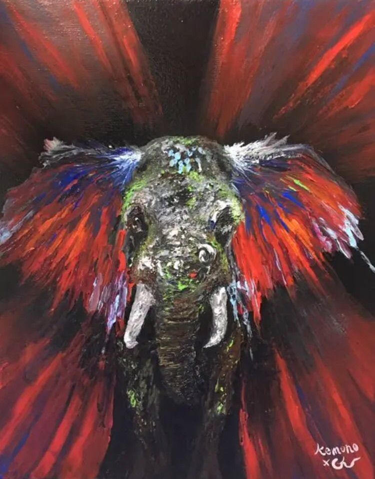 T*A様 Beyond the fun｜象 動物画 イラスト 抽象画 絵画 ドロ 絵画 絵 象の絵 風水 インテリア 動物画 アート イラスト