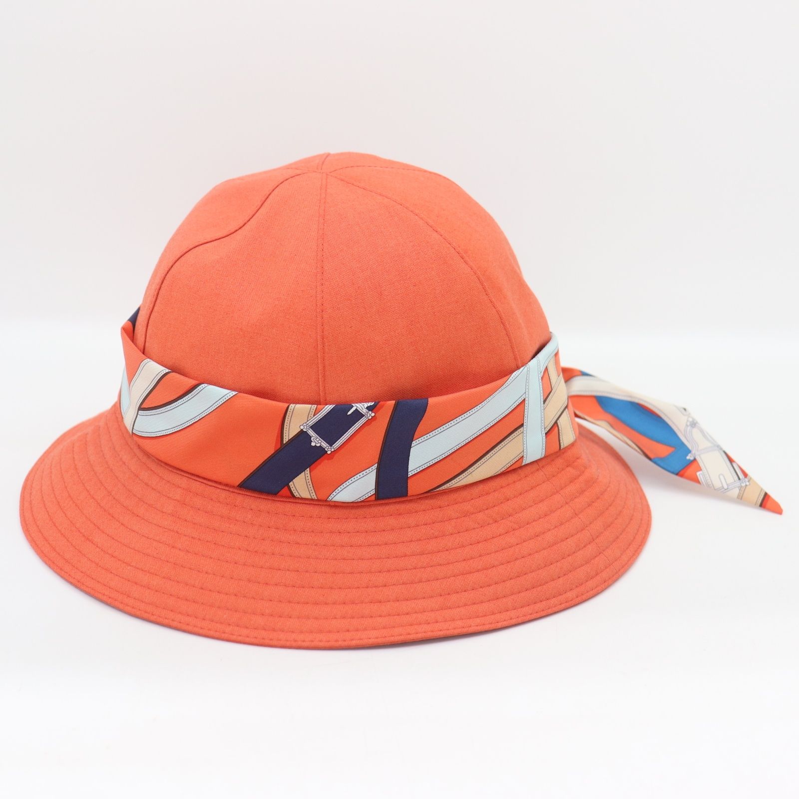 ITUFPNYIK0ZK HERMES エルメス バケットハット ツイリー オレンジ シルク 帽子 サイズ 57 レディース ポリエステル ビスコース